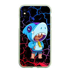 Чехол iPhone XS Max матовый Brawl Stars Leon Skin Shark, цвет: 3D-салатовый