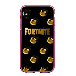 Чехол iPhone XS Max матовый Fortnite gold, цвет: 3D-малиновый