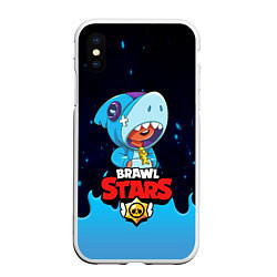 Чехол iPhone XS Max матовый BRAWL STARS LEON SHARK, цвет: 3D-белый