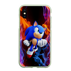 Чехол iPhone XS Max матовый SONIC, цвет: 3D-салатовый