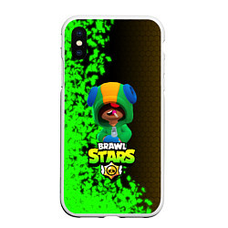 Чехол iPhone XS Max матовый Brawl stars LEON, цвет: 3D-белый