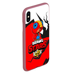 Чехол iPhone XS Max матовый BRAWL STARS LEON, цвет: 3D-малиновый — фото 2