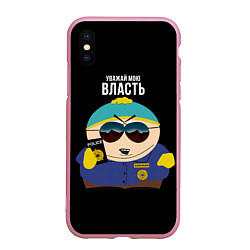 Чехол iPhone XS Max матовый South Park Картман полицейский, цвет: 3D-розовый