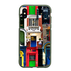 Чехол iPhone XS Max матовый London doors цифровой коллаж, цвет: 3D-темно-зеленый