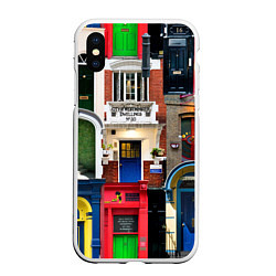 Чехол iPhone XS Max матовый London doors цифровой коллаж, цвет: 3D-белый