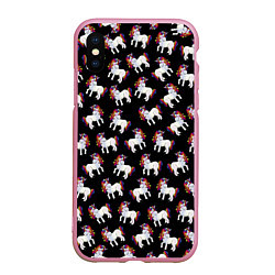 Чехол iPhone XS Max матовый Единороги, цвет: 3D-розовый