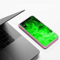 Чехол iPhone XS Max матовый ОГОНЬ GREEN NEON, цвет: 3D-розовый — фото 2