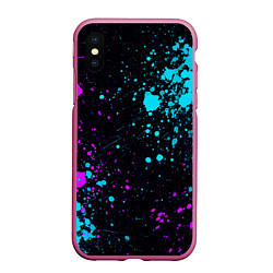 Чехол iPhone XS Max матовый БРЫЗГИ КРАСКИ NEON, цвет: 3D-малиновый
