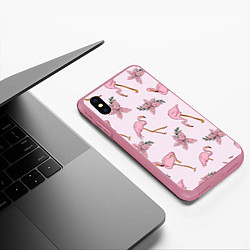 Чехол iPhone XS Max матовый Розовый фламинго, цвет: 3D-малиновый — фото 2