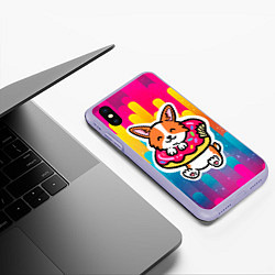 Чехол iPhone XS Max матовый Милый корги, цвет: 3D-светло-сиреневый — фото 2