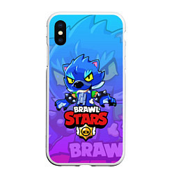 Чехол iPhone XS Max матовый Brawl Stars LEON оборотень, цвет: 3D-белый