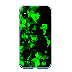 Чехол iPhone XS Max матовый MINECRAFT CREEPER, цвет: 3D-голубой