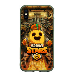 Чехол iPhone XS Max матовый Brawl Stars Robot Spike, цвет: 3D-темно-зеленый