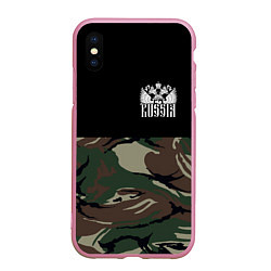 Чехол iPhone XS Max матовый Russia камуфляж, цвет: 3D-розовый