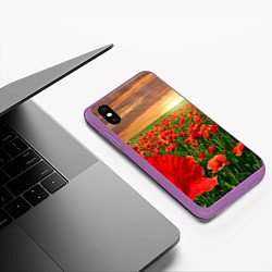 Чехол iPhone XS Max матовый Красный мак на закате, цвет: 3D-фиолетовый — фото 2