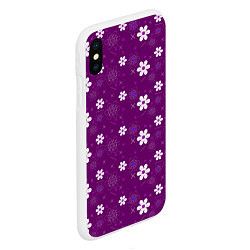 Чехол iPhone XS Max матовый Узор цветы на фиолетовом фоне, цвет: 3D-белый — фото 2