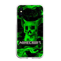 Чехол iPhone XS Max матовый MINECRAFT CREEPER CAT, цвет: 3D-белый