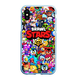 Чехол iPhone XS Max матовый BRAWL STARS ВСЕ ПЕРСОНАЖИ, цвет: 3D-голубой