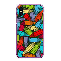 Чехол iPhone XS Max матовый Детские цветные карандаши арт, цвет: 3D-фиолетовый