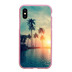 Чехол iPhone XS Max матовый Пальмы, цвет: 3D-розовый