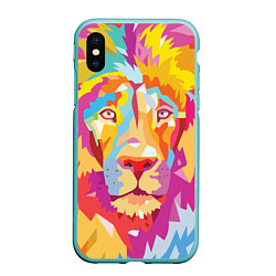 Чехол iPhone XS Max матовый Акварельный лев, цвет: 3D-мятный