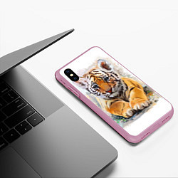 Чехол iPhone XS Max матовый Tiger Art, цвет: 3D-розовый — фото 2