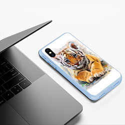 Чехол iPhone XS Max матовый Tiger Art, цвет: 3D-голубой — фото 2