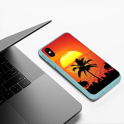Чехол iPhone XS Max матовый Пальмы на фоне моря, цвет: 3D-мятный — фото 2