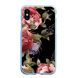 Чехол iPhone XS Max матовый Цветы, цвет: 3D-голубой
