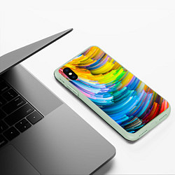 Чехол iPhone XS Max матовый Цветные полоски, цвет: 3D-салатовый — фото 2