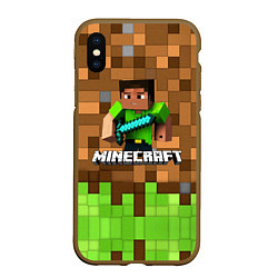 Чехол iPhone XS Max матовый Minecraft logo heroes, цвет: 3D-коричневый