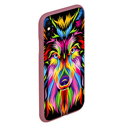 Чехол iPhone XS Max матовый Neon wolf, цвет: 3D-малиновый — фото 2