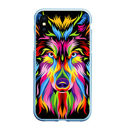 Чехол iPhone XS Max матовый Neon wolf, цвет: 3D-голубой