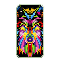 Чехол iPhone XS Max матовый Neon wolf, цвет: 3D-салатовый