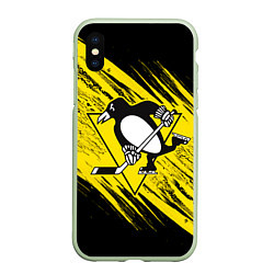 Чехол iPhone XS Max матовый Pittsburgh Penguins Sport, цвет: 3D-салатовый