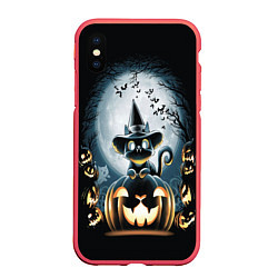 Чехол iPhone XS Max матовый Хэллоуин Кот, цвет: 3D-красный