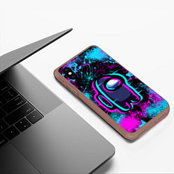 Чехол iPhone XS Max матовый NEON AMONG US, цвет: 3D-коричневый — фото 2