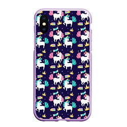 Чехол iPhone XS Max матовый Unicorn pattern, цвет: 3D-сиреневый