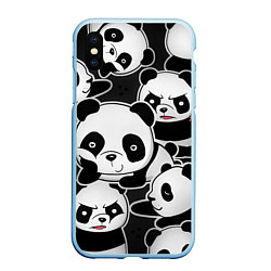 Чехол iPhone XS Max матовый Смешные панды, цвет: 3D-голубой