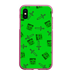 Чехол iPhone XS Max матовый Minecraft, цвет: 3D-малиновый