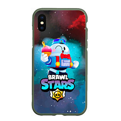 Чехол iPhone XS Max матовый BRAWL STARS LOU, цвет: 3D-темно-зеленый