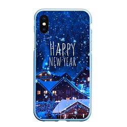 Чехол iPhone XS Max матовый Happy New Year, цвет: 3D-голубой