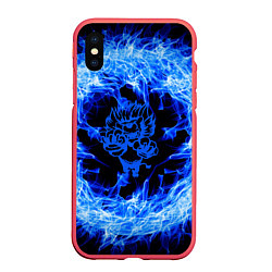 Чехол iPhone XS Max матовый Лев в синем пламени, цвет: 3D-красный