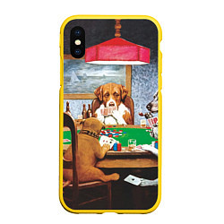 Чехол iPhone XS Max матовый Собаки играют в покер, цвет: 3D-желтый