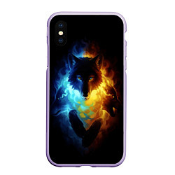 Чехол iPhone XS Max матовый Волки в огне, цвет: 3D-светло-сиреневый
