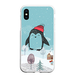 Чехол iPhone XS Max матовый Милый пингвин, цвет: 3D-белый