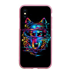 Чехол iPhone XS Max матовый Волк, цвет: 3D-розовый