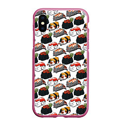 Чехол iPhone XS Max матовый Котики Суши, цвет: 3D-малиновый