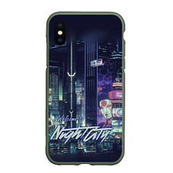 Чехол iPhone XS Max матовый Welcome to Night City, цвет: 3D-темно-зеленый