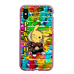 Чехол iPhone XS Max матовый Pikachu, цвет: 3D-малиновый